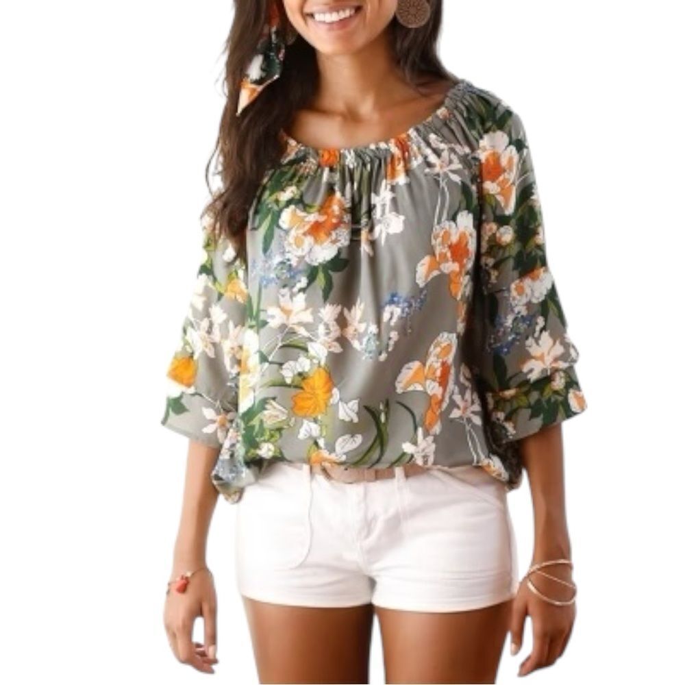 Lascana Green Floral Off Shoulder Blouse Top